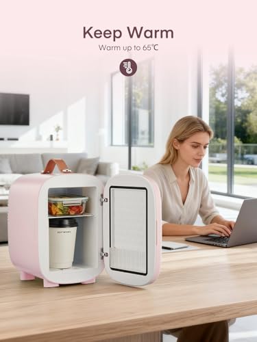 Detalle de FOHERE 5L Mini Fridge: Portable Pink 5L Cooler/Warmer with AC/DC Power
