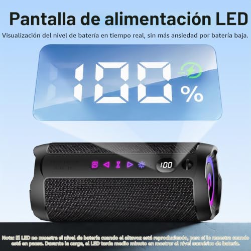 Thumbnail 7 de Altavoz Bluetooth Portátil 25W de coioc: sonido estéreo 360°, IPX7 y luz RGB para exterior