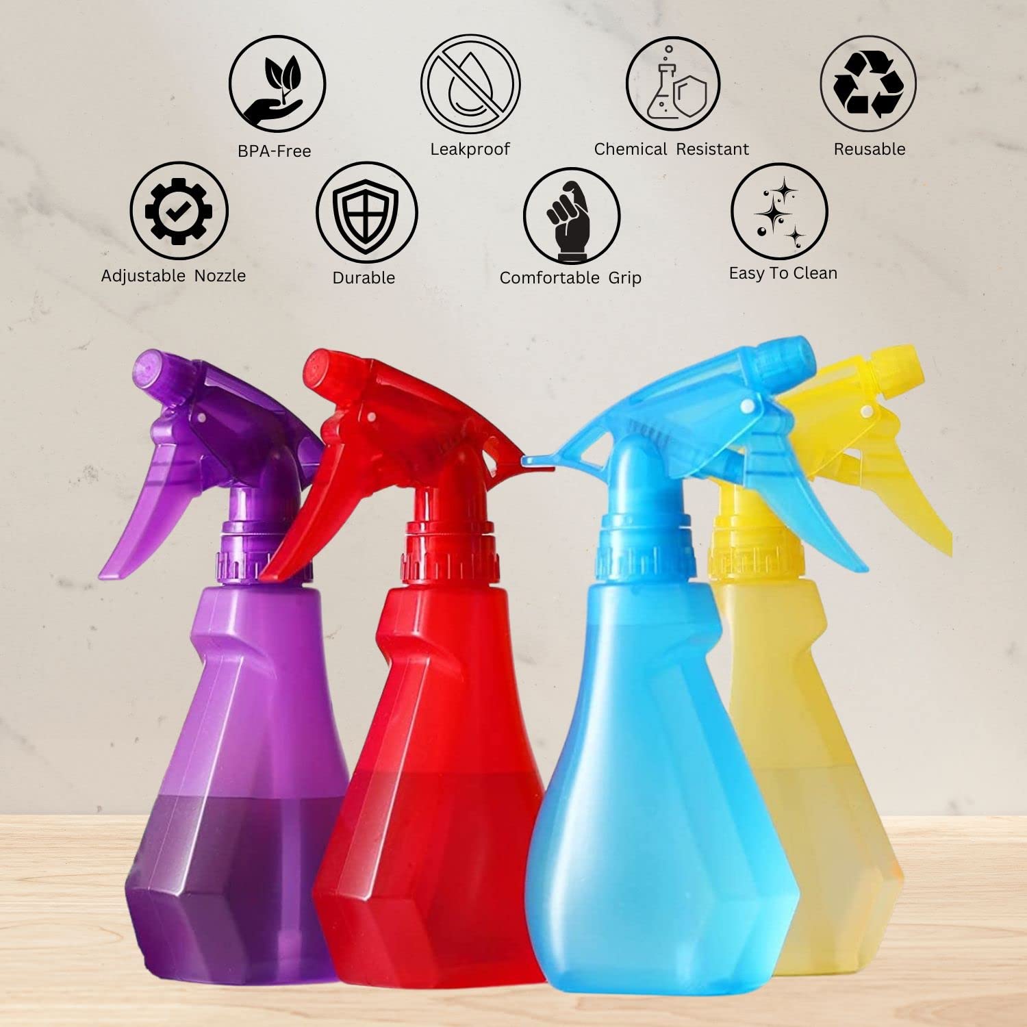 Thumbnail 2 de DilaBee 8oz 4-Pack Empty Spray Bottles: Multi-Color, BPA-Free, Heavy-Duty Water Sprayers