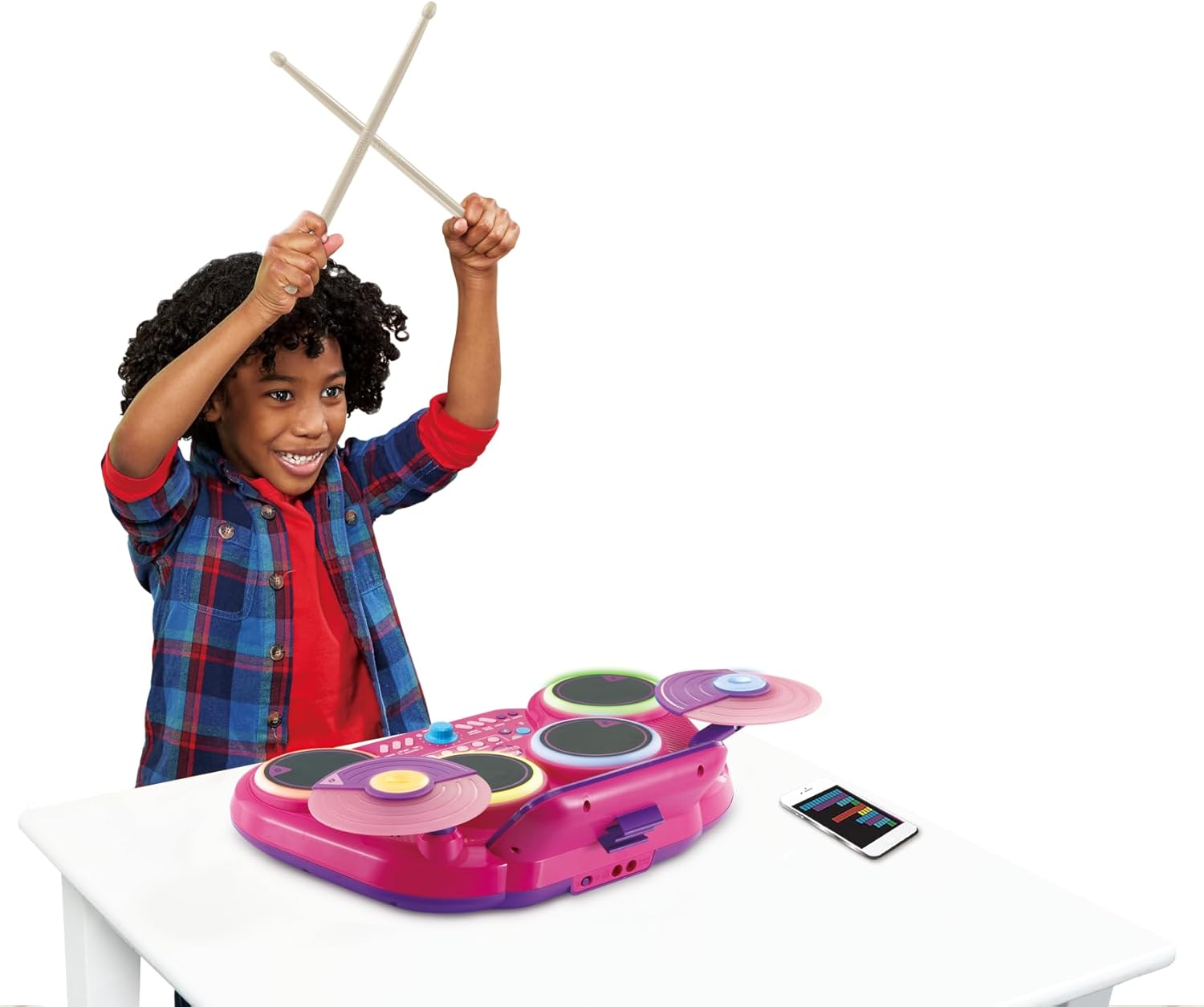 Thumbnail 4 de VTech Kidi DJ Drums Pink light-up electronic drum kit with Bluetooth and Coach Mode (ages 5+)
