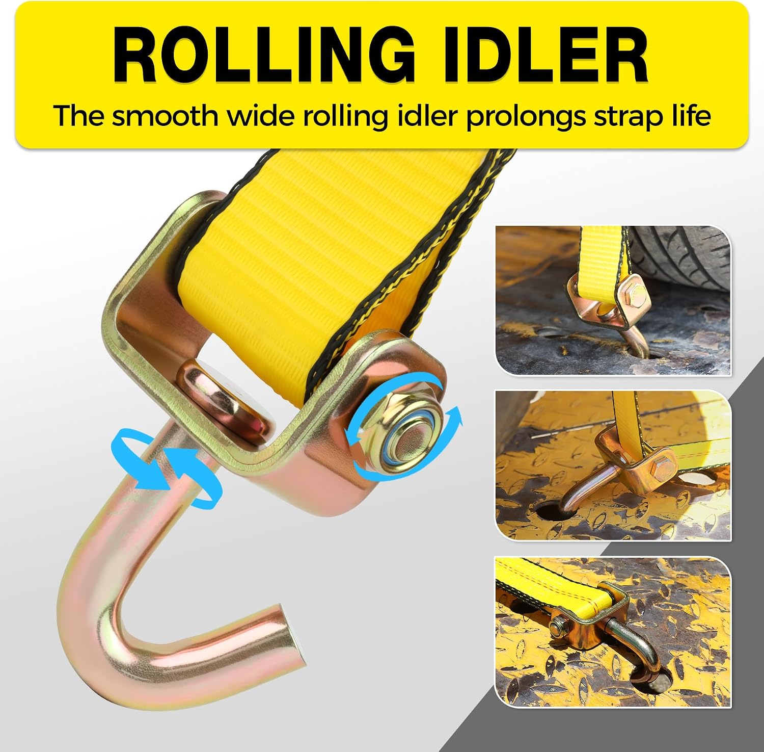 Thumbnail 3 de Autofonder Car Hauler Straps Heavy Duty 10,000 lbs – 3-Point Tire Tie Down Straps for Trailers (Over The Wheel with Rubber Cleats)