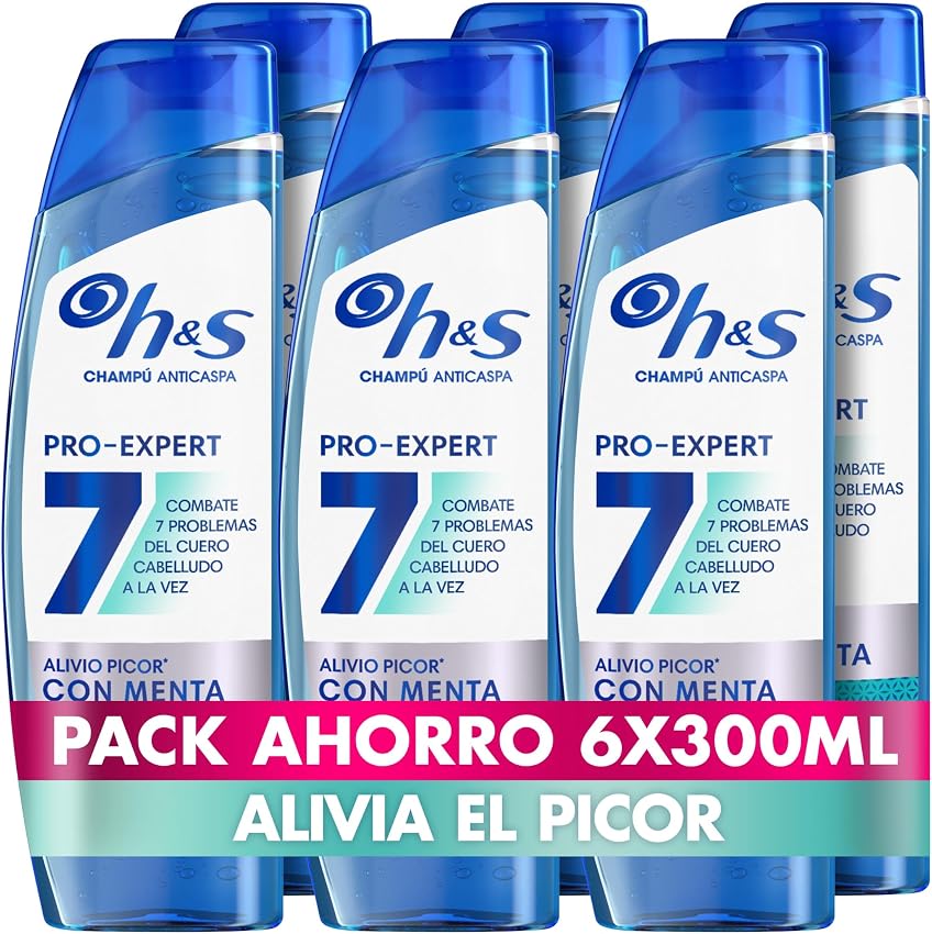Detalle de H&S Pro-Expert 7 Champú Anticaspa 🧴 Alivio Picor, 6 x 300 ml
