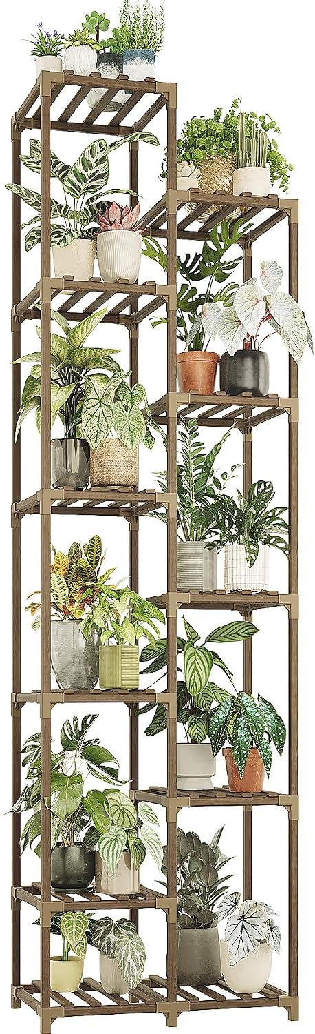 Detalle de Bamworld Porta Piante da Esterno Scaffale Alto 182,4 cm – Vaso e Arredo Giardino in Legno Carbonizzato