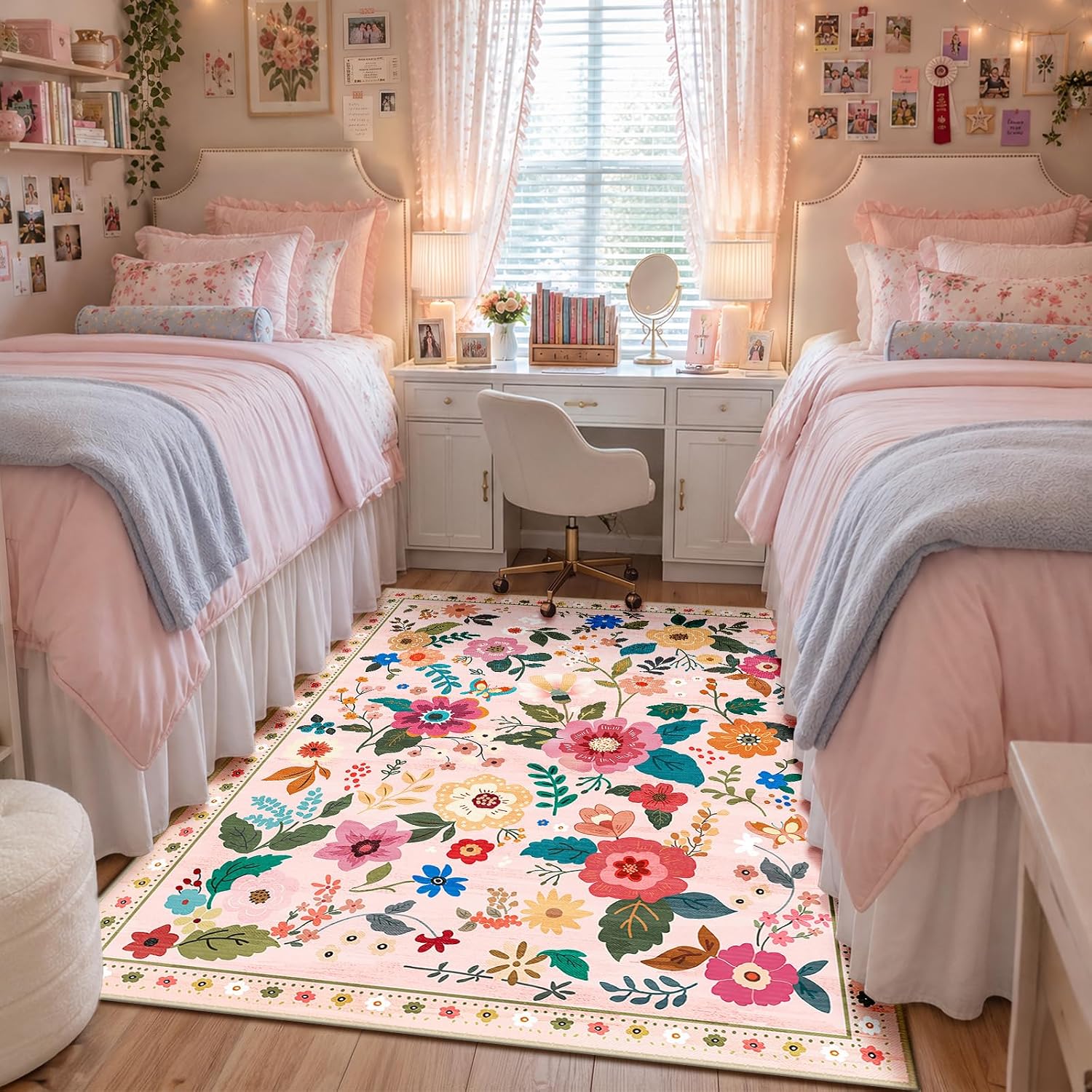 Detalle de RELEANY Floral 5x7 Area Rug — Machine Washable, Soft Print Boho Carpet
