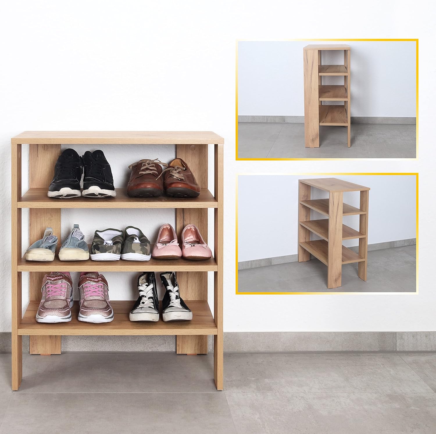 Detalle de RICOO Meuble Chaussure Entree WM039-EG Range Chaussures Chêne Marron – Étagère / Porte-chaussures 4 niveaux