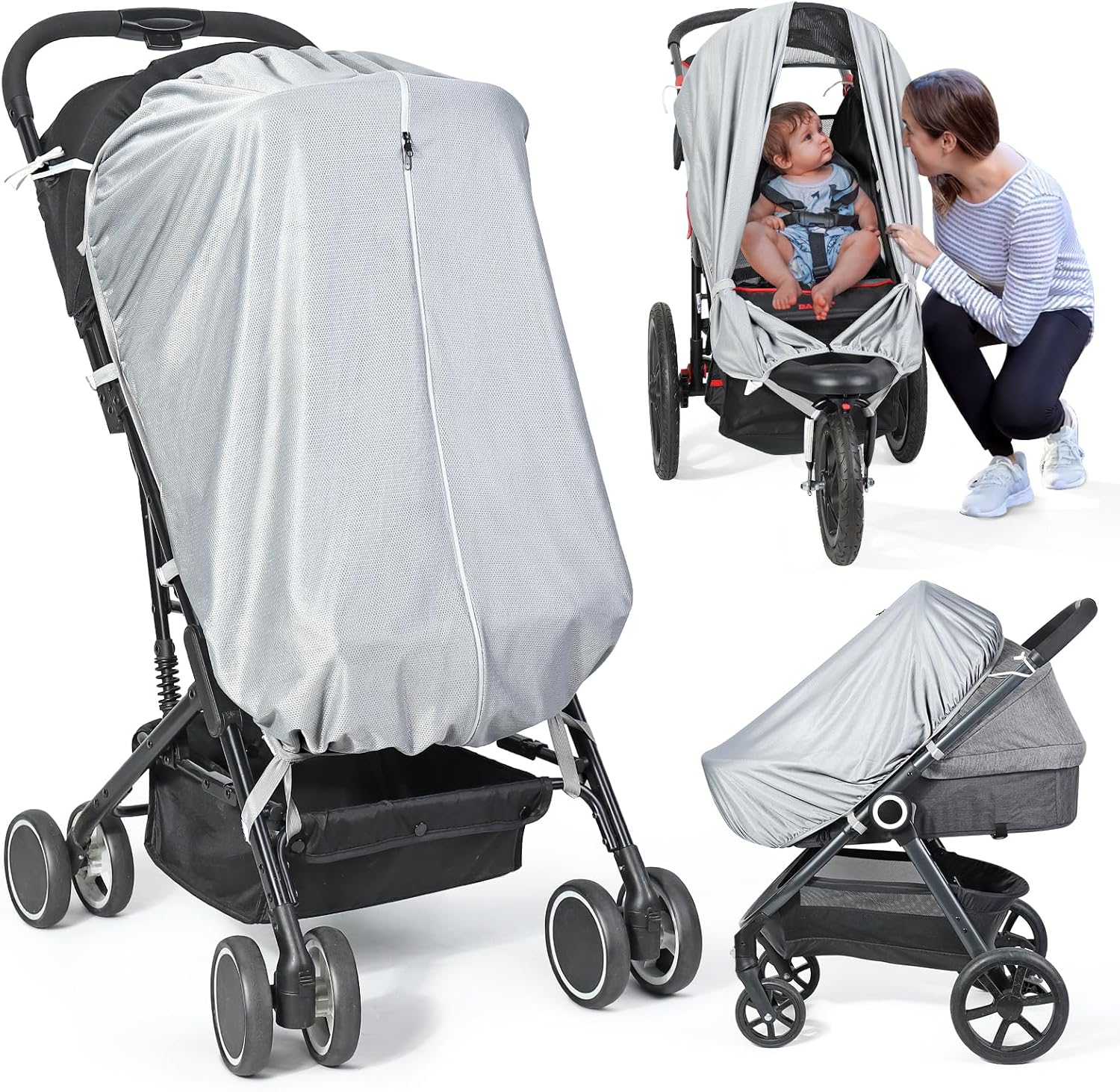 Thumbnail 6 de Orzbow Pram Sun Shade (Universal, Breathable) with Two-Way Zip – UPF 50+ UV protection, black