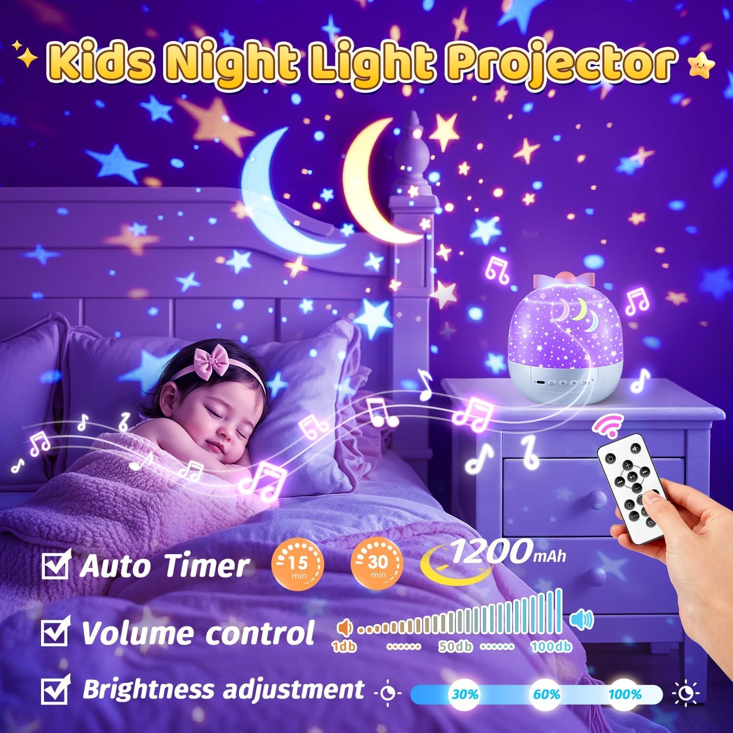 Thumbnail 3 de Nachtlicht Sternenhimmel Projektor Kinder – 4-in-1 mit 12 Farbumschlägen, Spieluhr & Einhorn-Deko