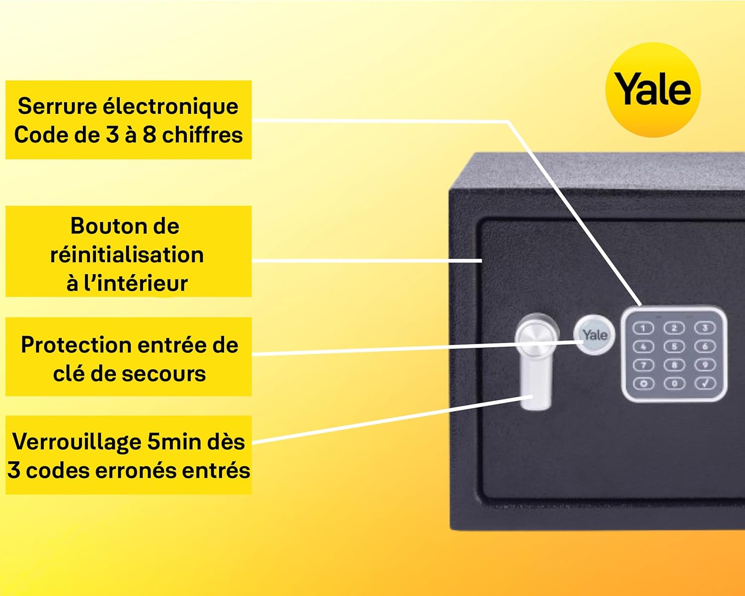 Thumbnail 3 de Coffre-fort électronique Yale Medium 16,3 L – Serrure code 3 à 8 chiffres (YSV/250/DB2)