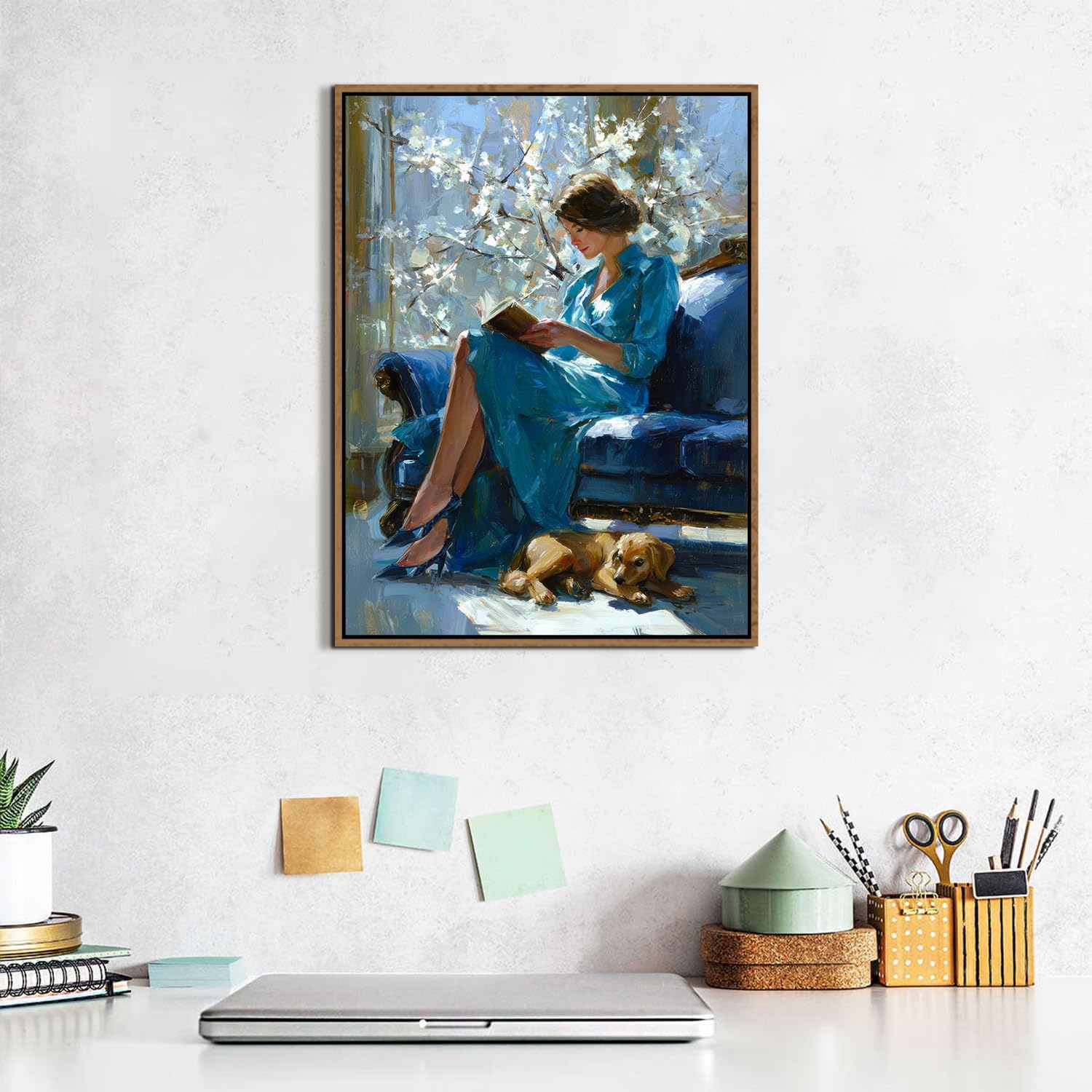 Thumbnail 4 de AREBOLO Vintage Framed Canvas Wall Art – Elegant Woman Reading Print, 12x16 inch