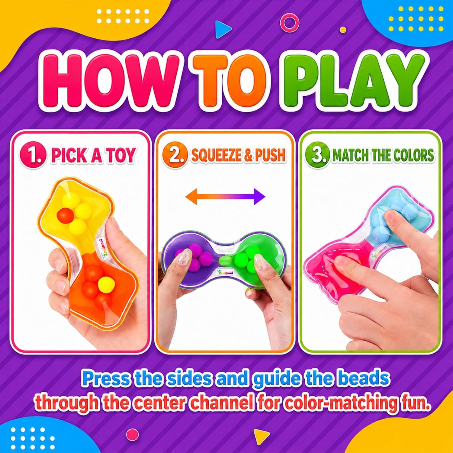 Detalle de Sensory Fidget Toys for Kids (Toddler) — 4-Pack Quiet Squeeze Color Sorting Travel Toys