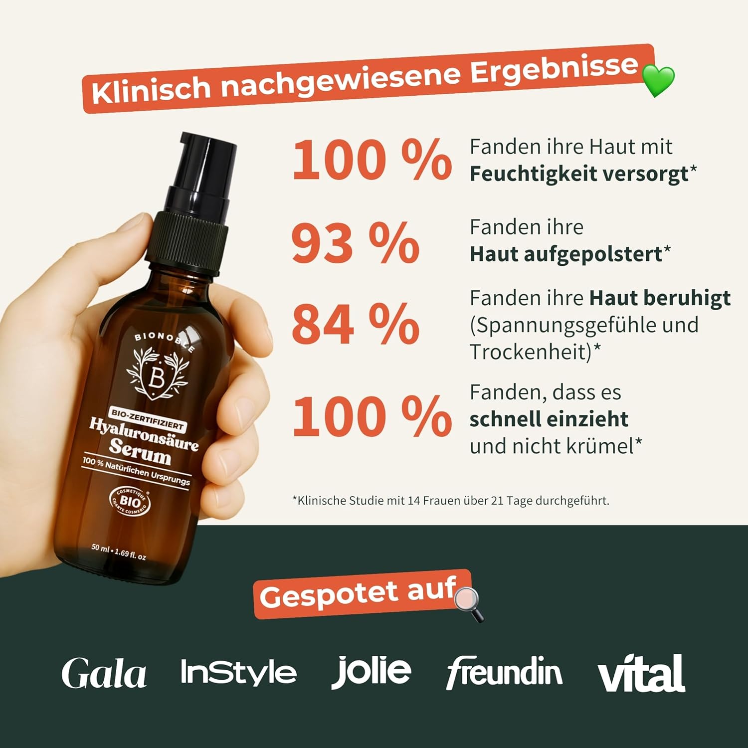 Thumbnail 6 de BIONOBLE Hyaluron Serum hochdosiert BIO-zertifiziert – 100 ml