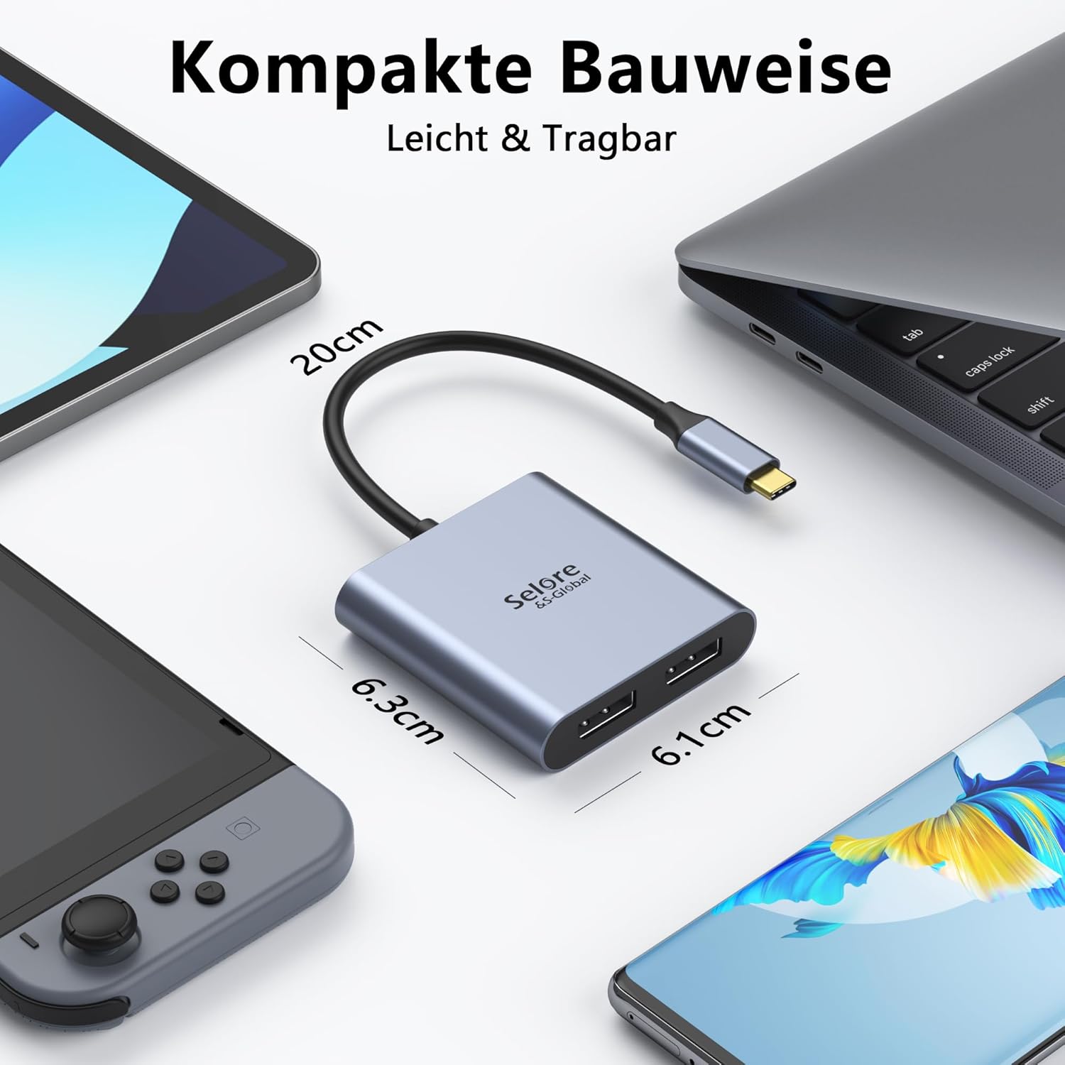 Detalle 2 de Selore&S-Global USB-C zu Dual DisplayPort Adapter – Thunderbolt 3/4 auf DisplayPort 1.4