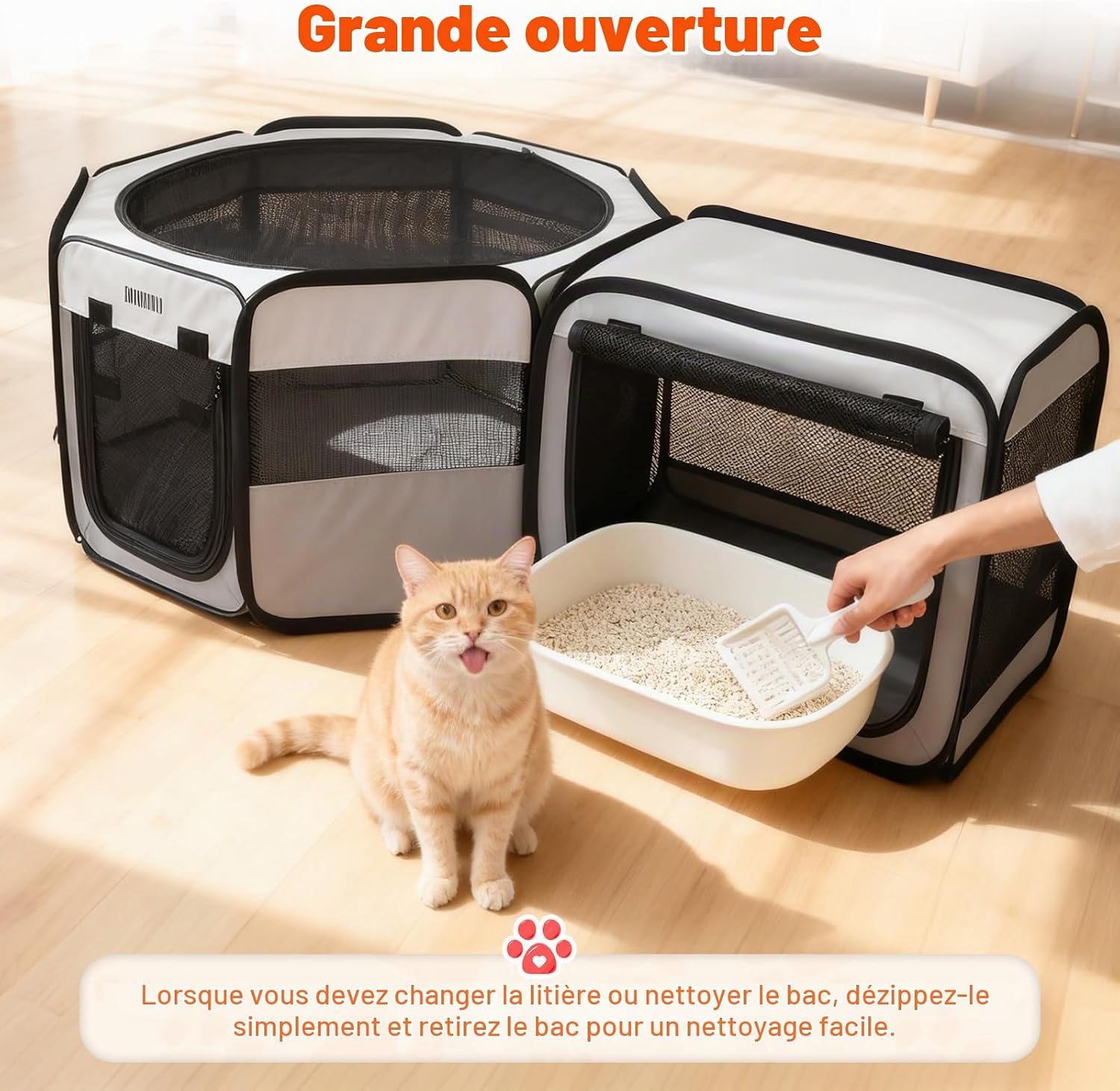 Detalle de BMaoBBo 2-in-1 opvouwbare speelbox voor katten met afneembare kattenbak