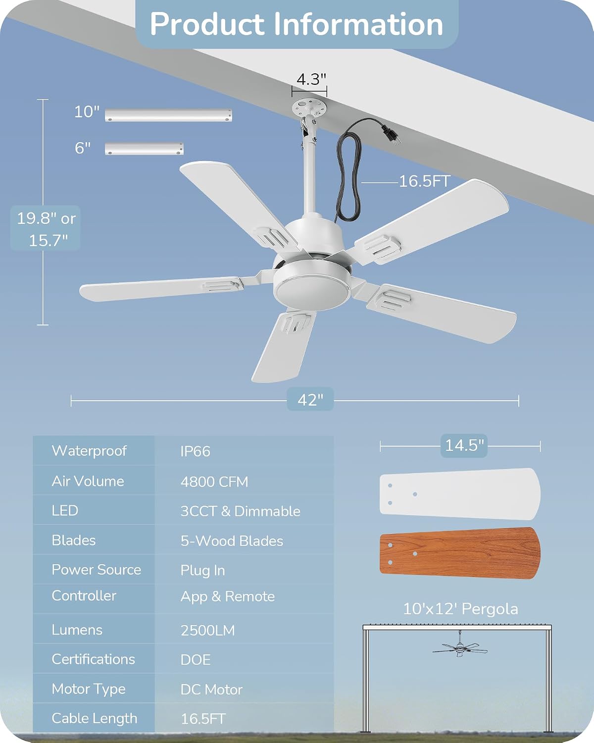 Thumbnail 6 de EDISHINE Outdoor Ceiling Fan 42-inch