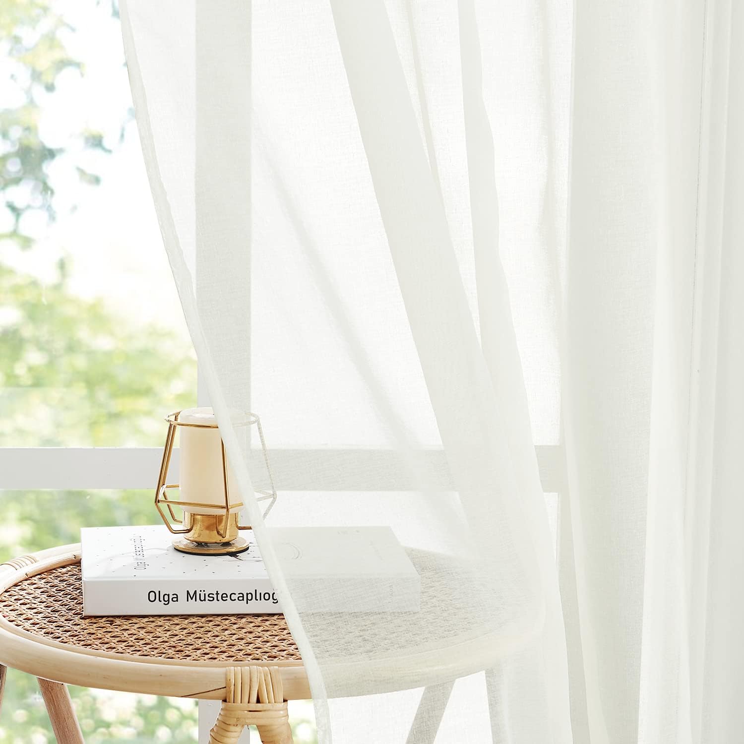 Detalle 2 de PONY DANCE Vorhänge Wohnzimmer – Kräuselband, Leinenoptik, 2er-Set, 245 × 140 cm