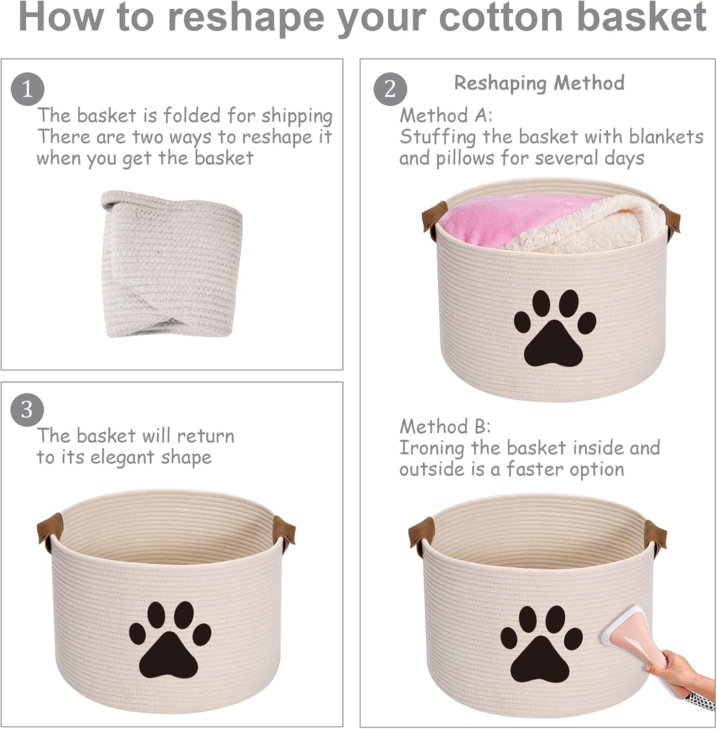 Thumbnail 4 de Morezi large beige cotton pet toy storage basket with handles (40cm D x 27cm H)