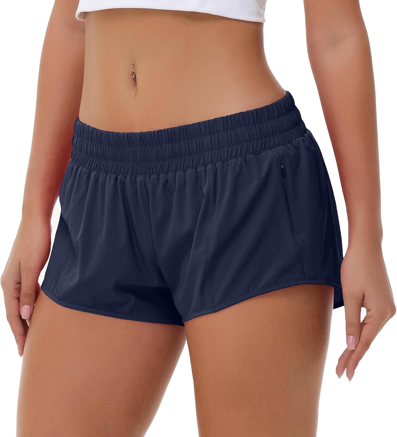 Detalle de Aurefin Lightweight Women's Running Shorts with Zip Pocket and Built-in Liner
