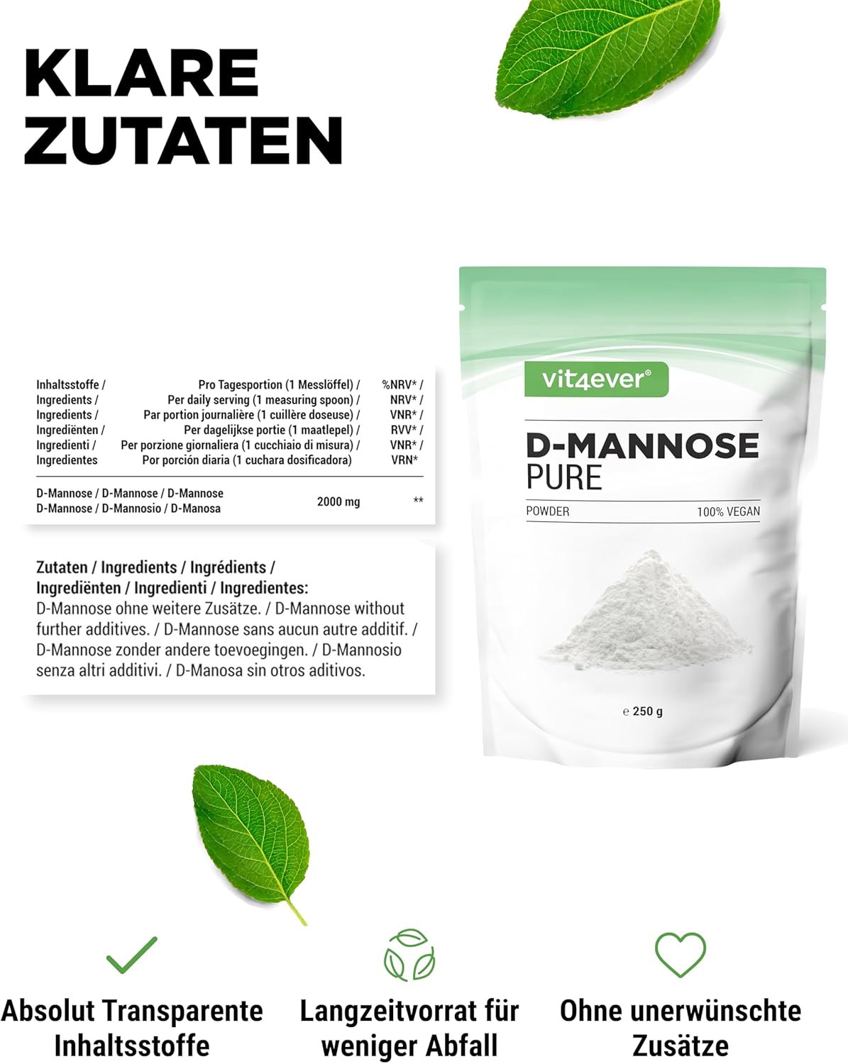 Thumbnail 4 de D-Mannose Pulver 250 g – vegan, laborgeprüft, ohne Zusätze