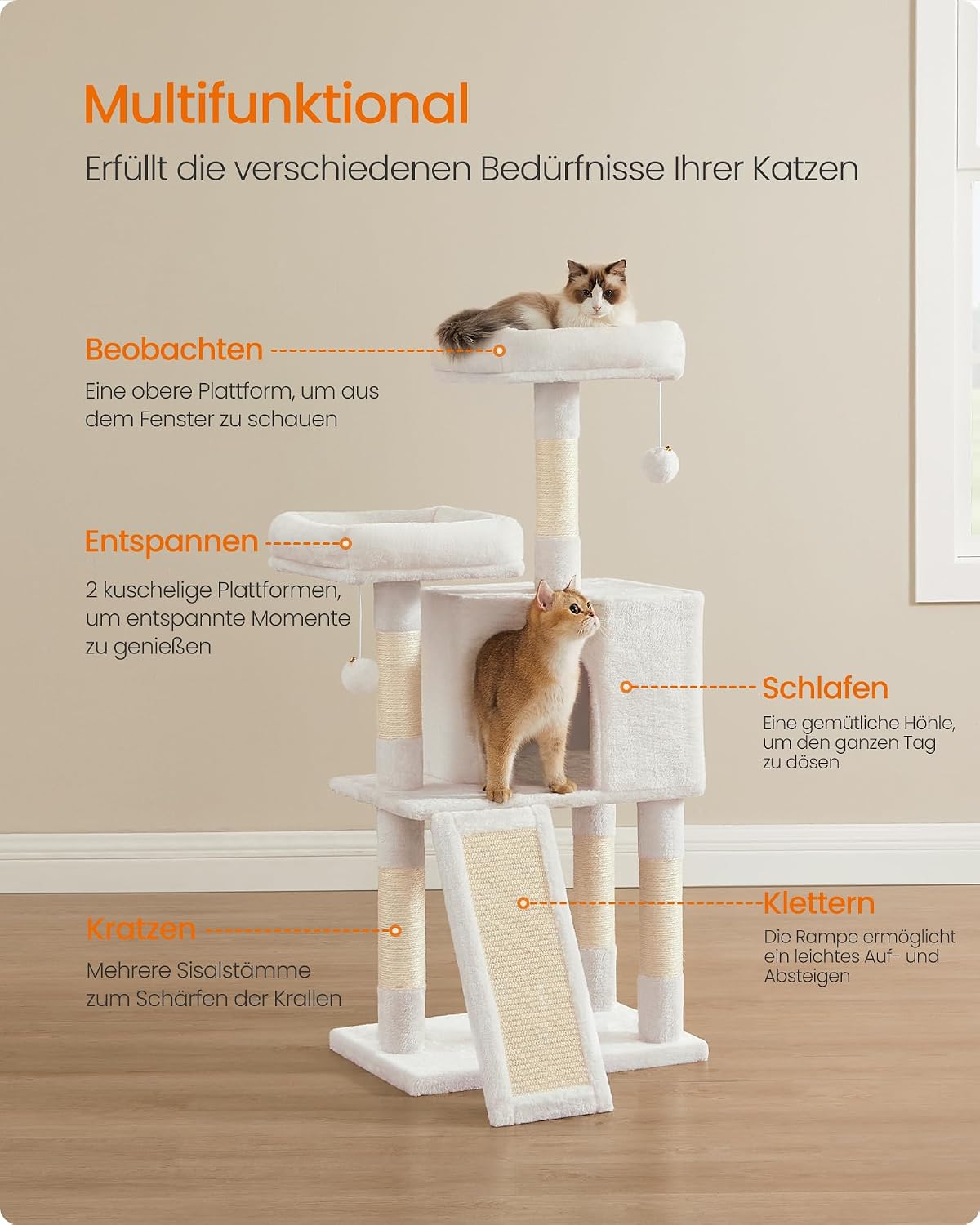 Thumbnail 3 de Feandrea Kratzbaum PCT141W02, Katzenbaum mit Kratzbrett und Aussichtsplattform (115 cm)