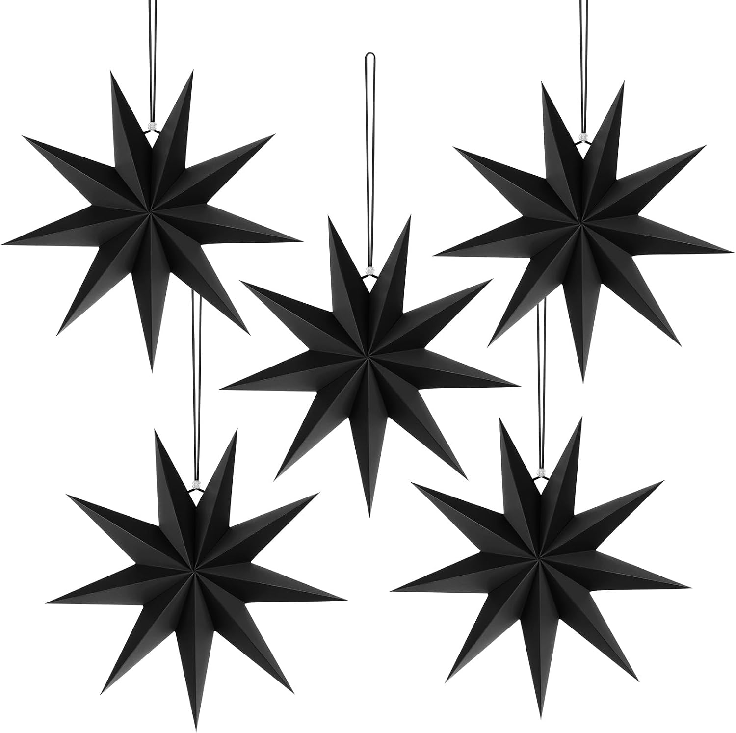 Detalle de Vicloon 9 Pointed Paper Star Lanterns, 30cm 3D, pack of 5, black