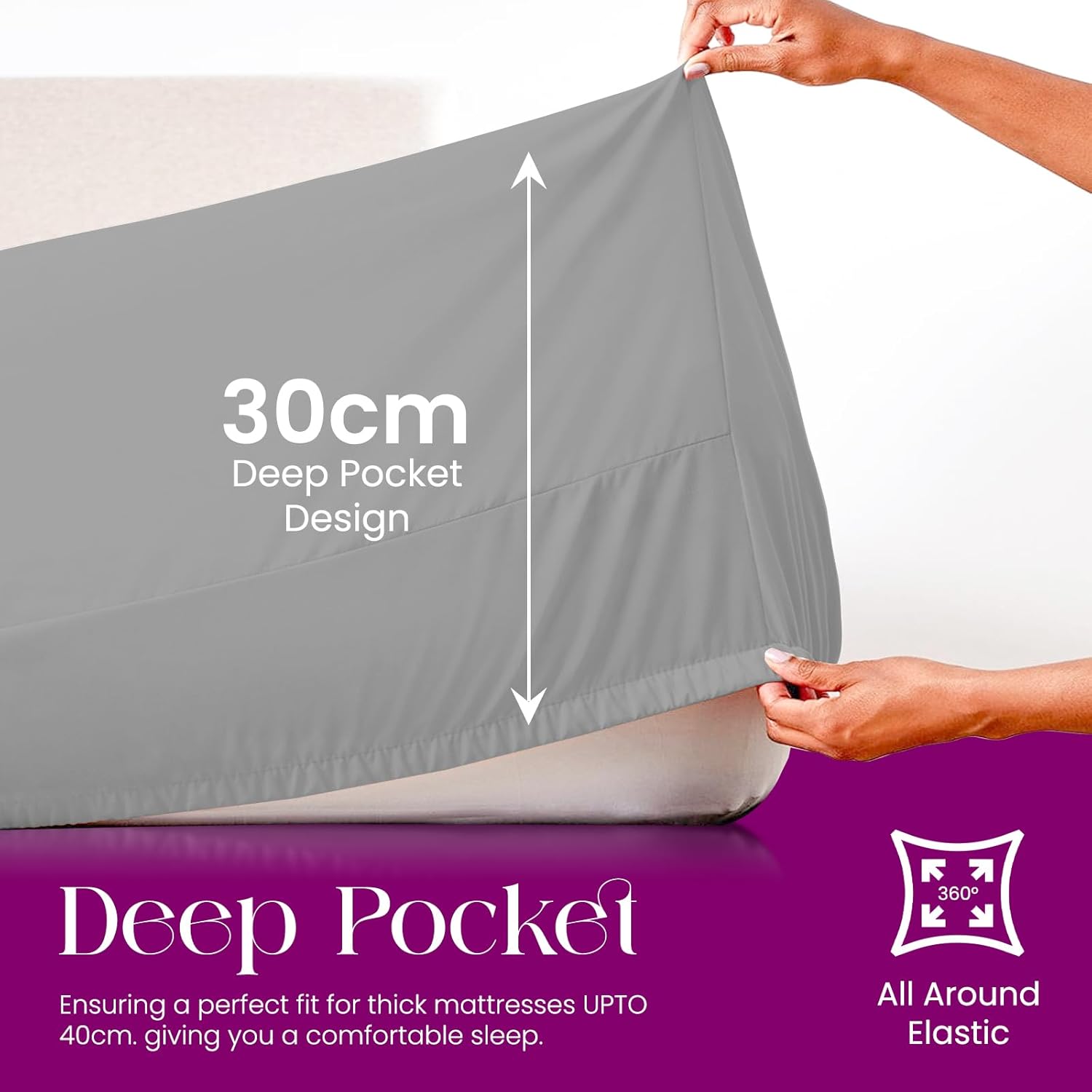 Detalle 2 de Linens World Egyptian Cotton 4FT Fitted Sheet: Breathable, Anti-Wrinkle Deep Pocket 30cm