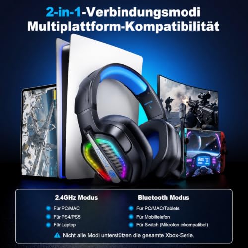 Detalle de Fachixy FC200 Wireless-Gaming-Headset mit 2,4 GHz, Bluetooth 5.4 und 50-mm-Treibern