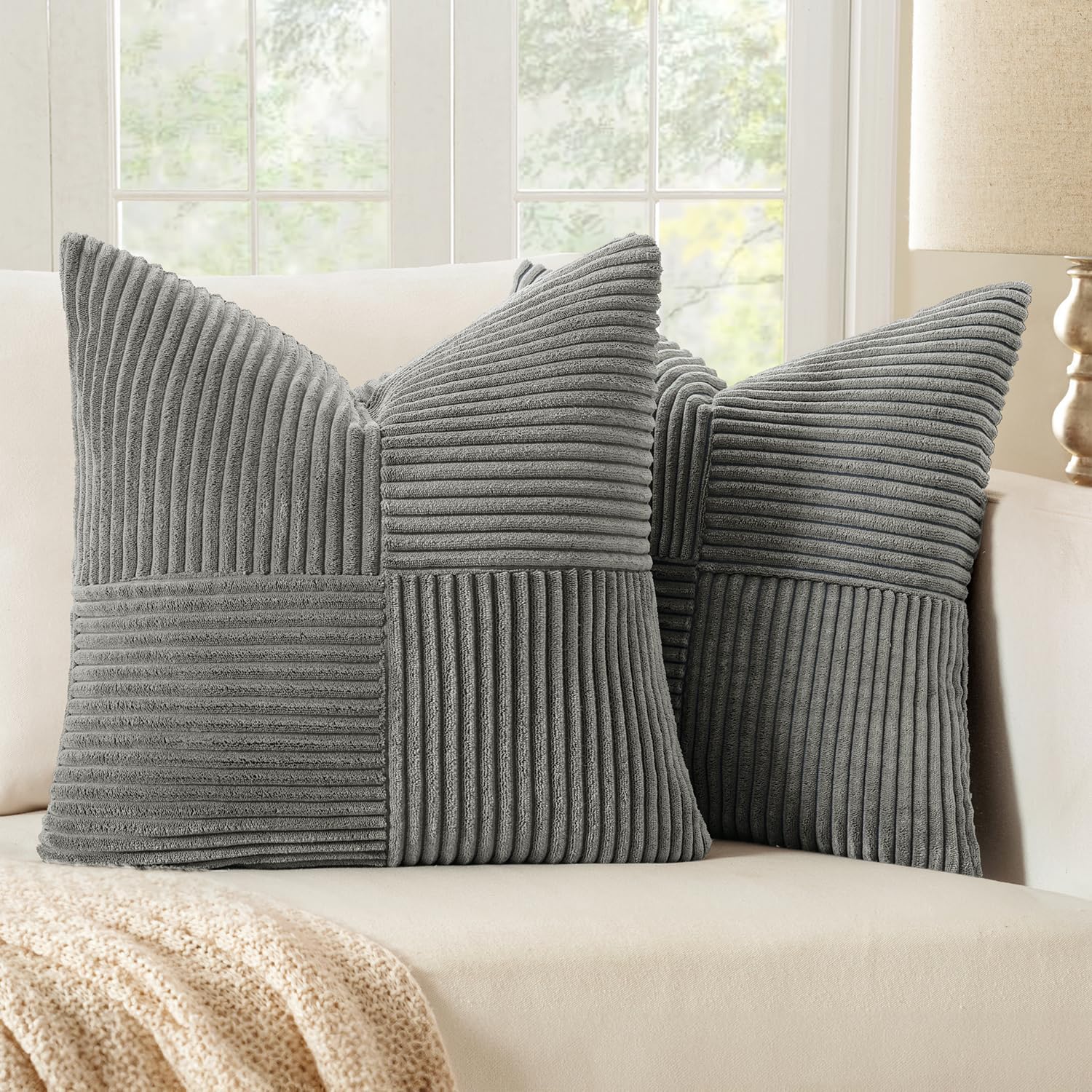 Detalle de MIULEE 2er Set Kissenbezug 60x60cm Dunkelgrau 🛋