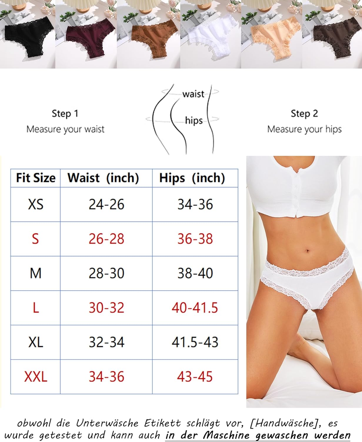 Thumbnail 4 de ALL OF SHE Damen-Unterhosen im 5er Pack aus Baumwolle mit Spitze (Brazilian, Hipster)