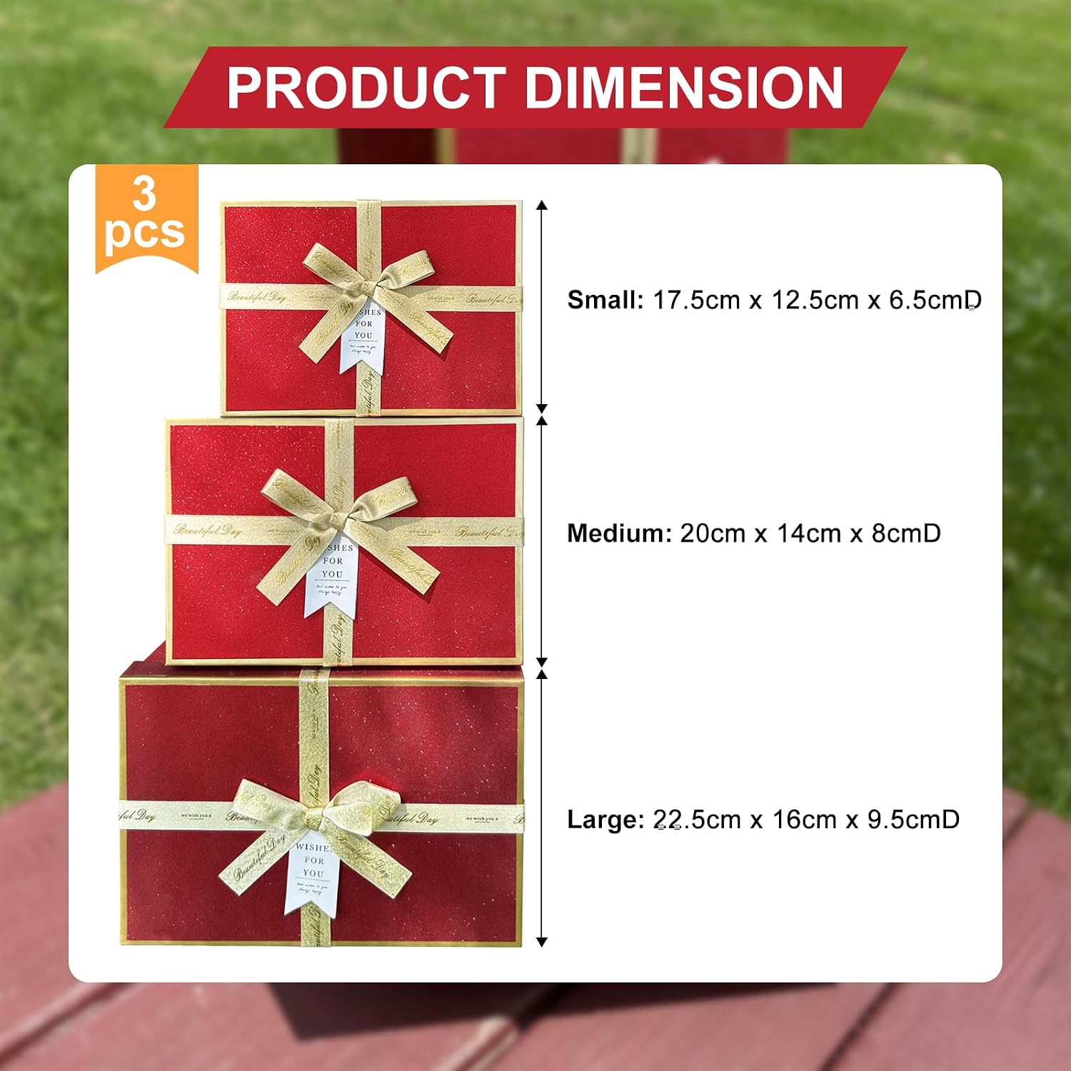 Thumbnail 1 de Red Gift Box Set 3 Pack 17.5cm