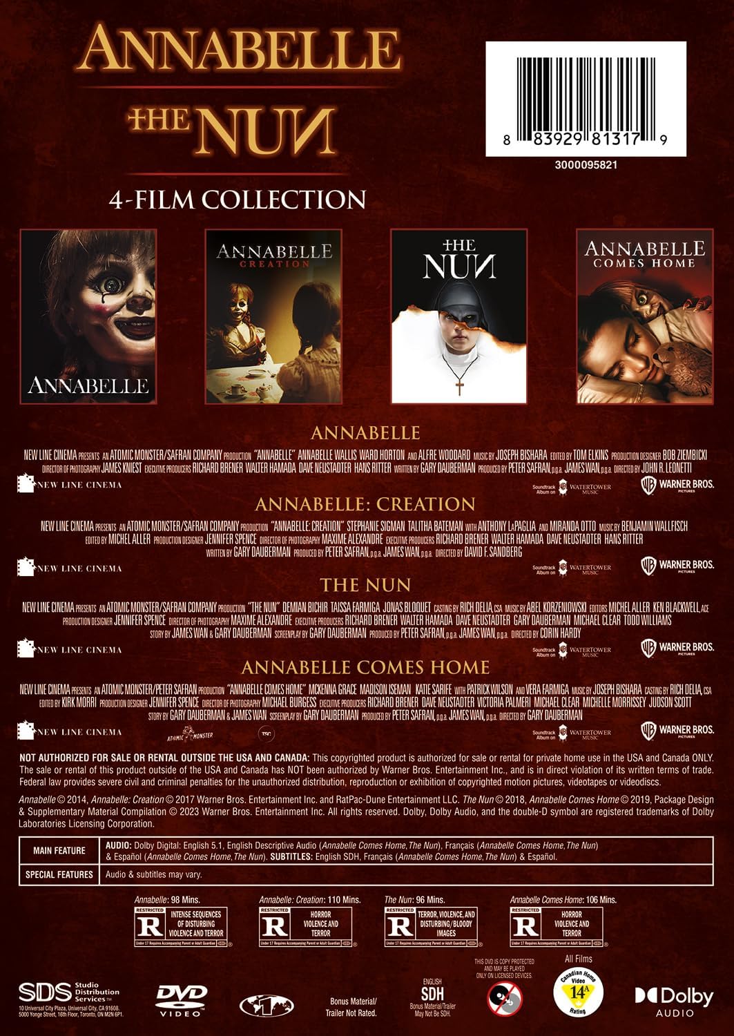 Thumbnail 2 de Annabelle Trilogy + The Nun 4FE NEWL-XL-LM85 DVD Collection, 3 Discs