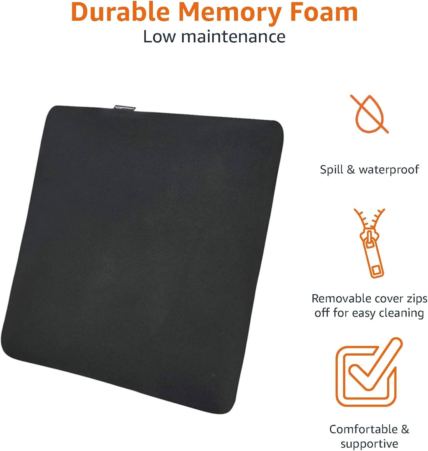 Thumbnail 3 de Amazon Basics Cuscino da seduta in memory foam, quadrato 38 x 38 x 3,16 cm, nero