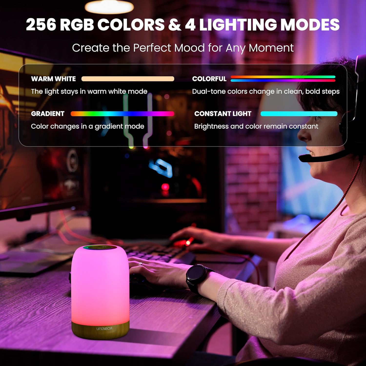 Thumbnail 3 de UPXNBOR Night Light: USB‑Rechargeable LED Touch Bedside Lamp with 256 RGB Colours