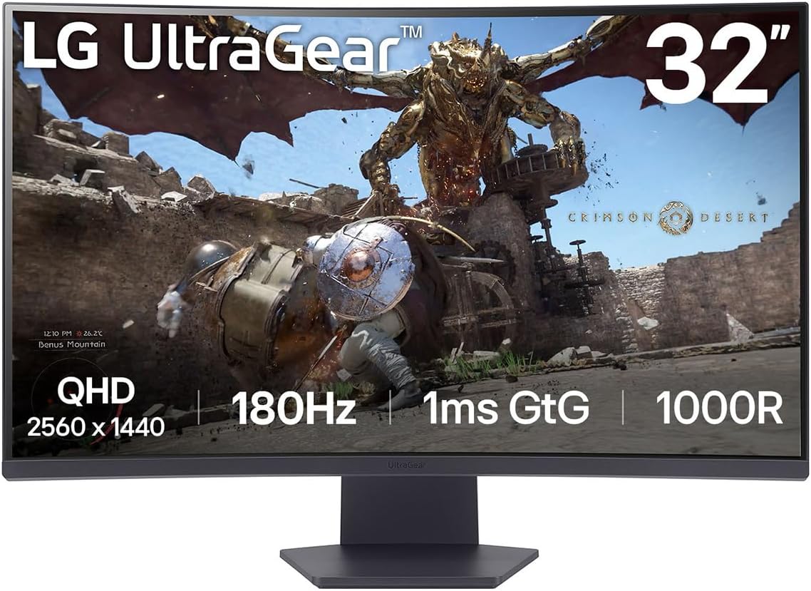 Detalle de LG UltraGear Curved Gaming Monitor 32GS60QC — 32-inch, 1440p, 180Hz