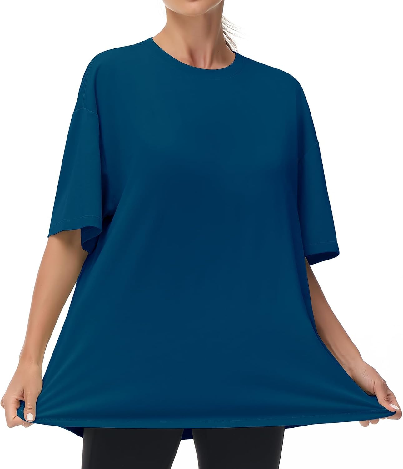 Detalle de THE GYM PEOPLE T-Shirt oversize donna in maglia sportiva traspirante a maniche corte