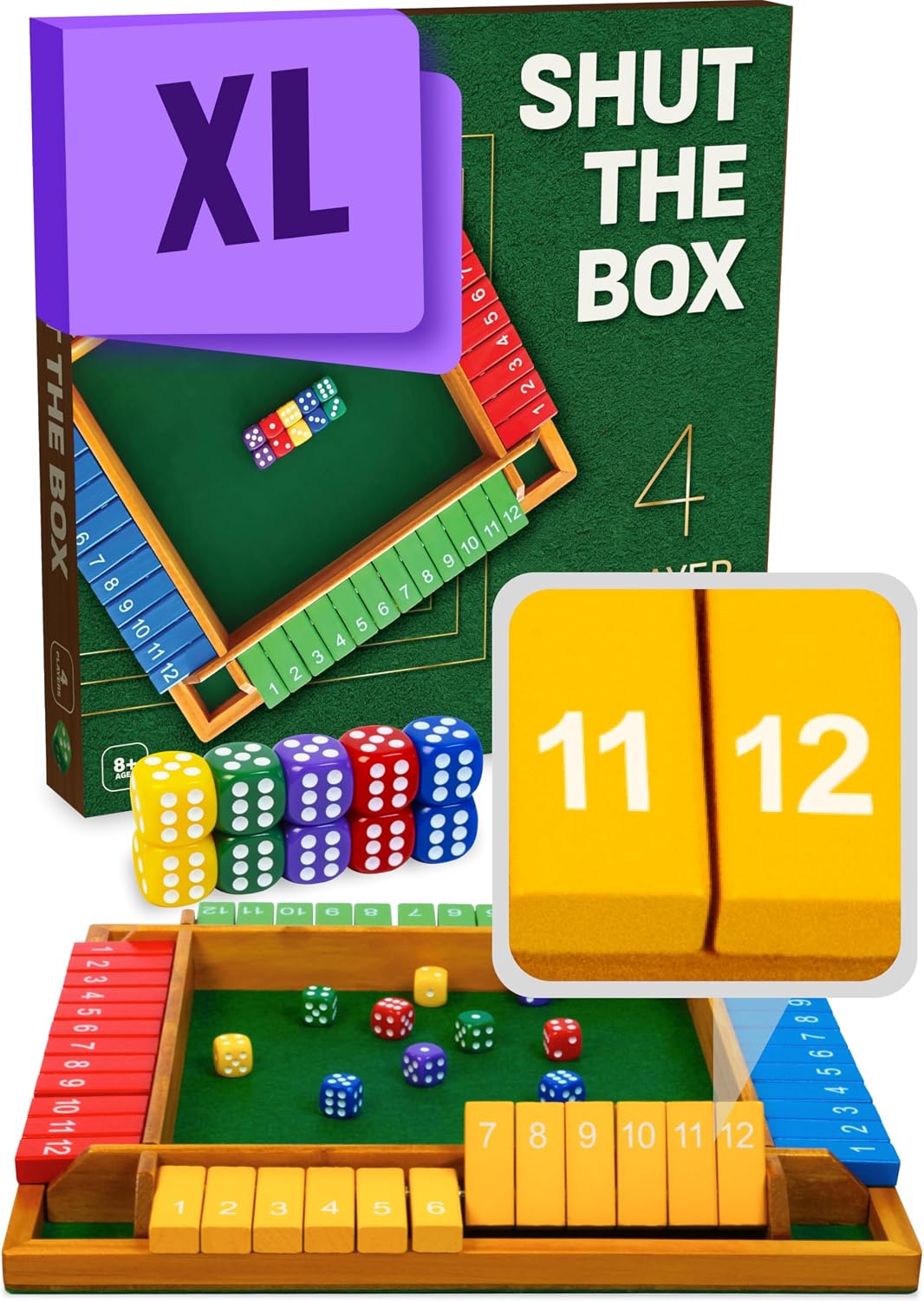 Detalle de Queensell Shut The Box Wooden Game 14-inch
