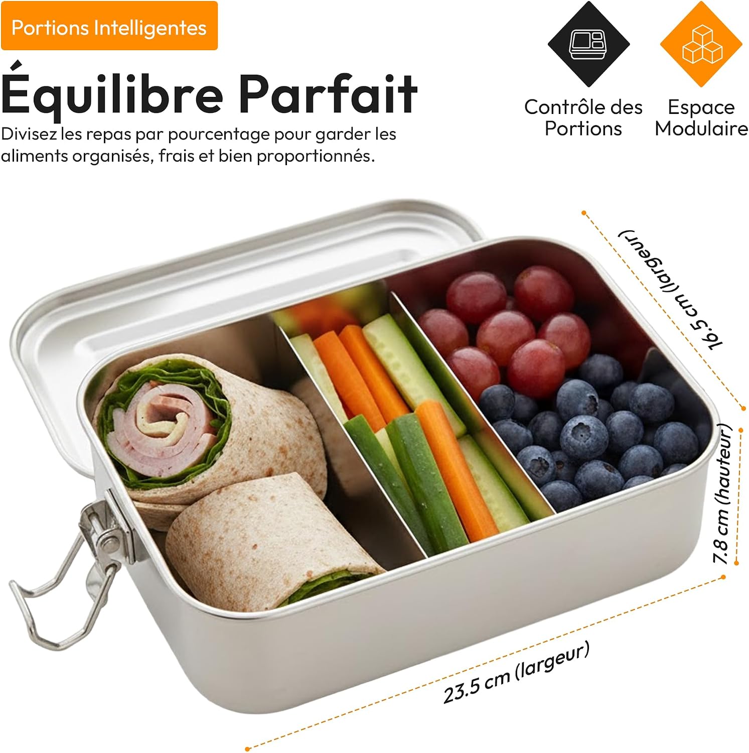 Detalle 2 de Dimono Bento-lunchbox 2.400 ml, lekbestendig met uitneembare vakverdeling
