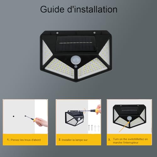 Detalle de Hqynss Lampe Solaire Extérieur avec Détecteur – Lot de 4, 800 lumens, 3 modes