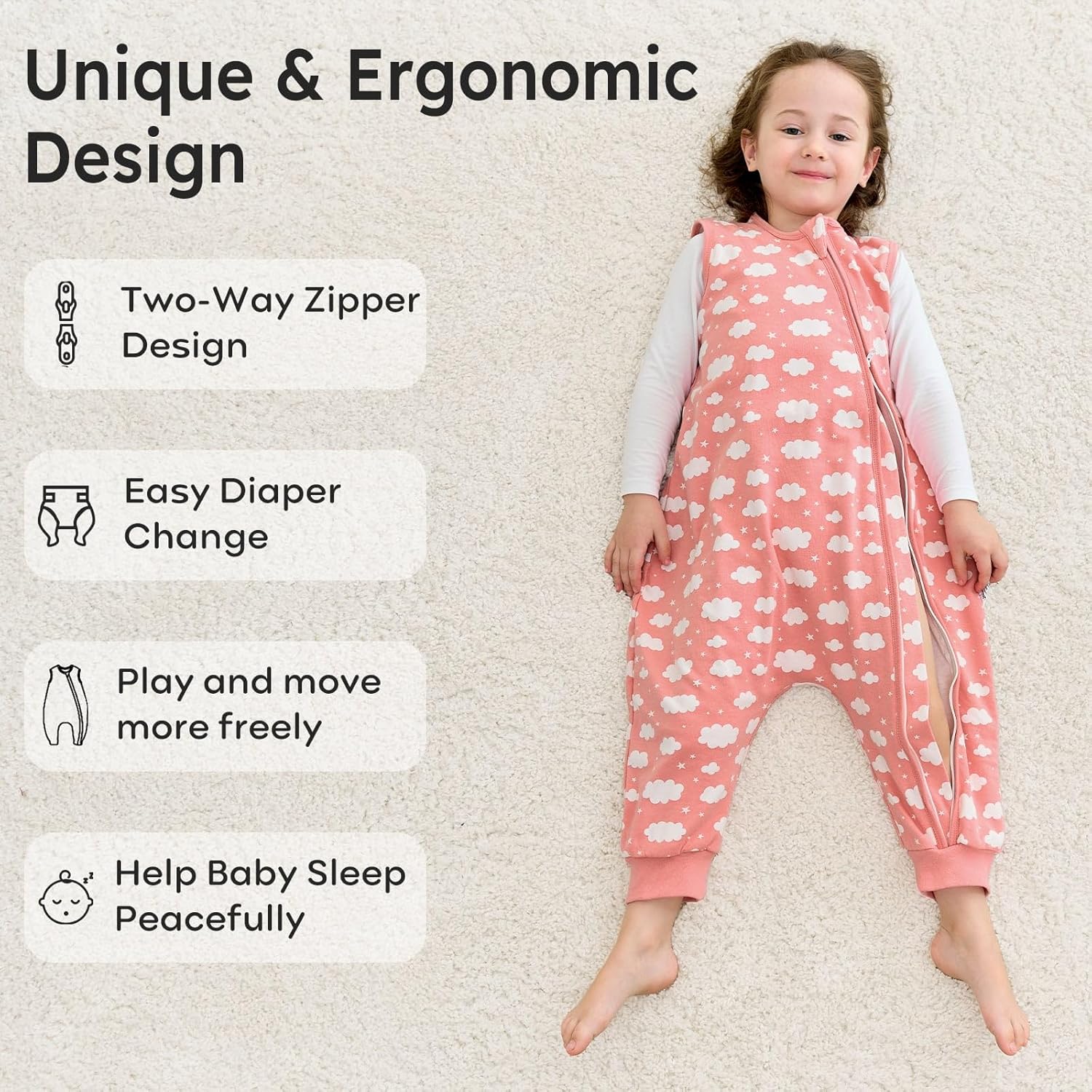 Thumbnail 5 de Unnivoll Baby Schlafsack mit Füßen 1,0 Tog – Baumwoll-Schlafsack für Jungen und Mädchen, 70–100 cm
