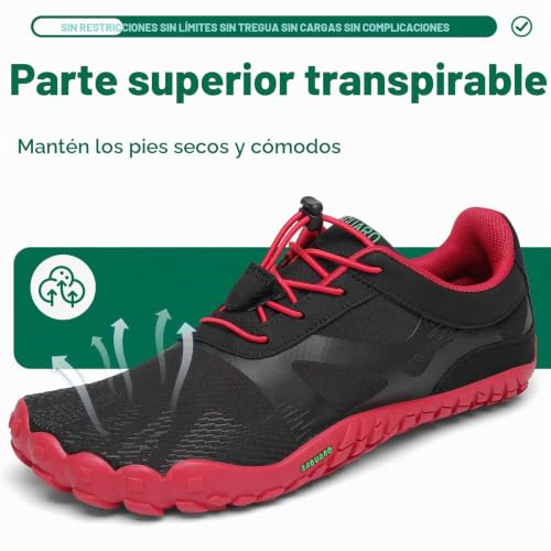 Thumbnail 3 de SAGUARO Zapatillas barefoot minimalistas de trail, suela antideslizante, rojas, talla 40
