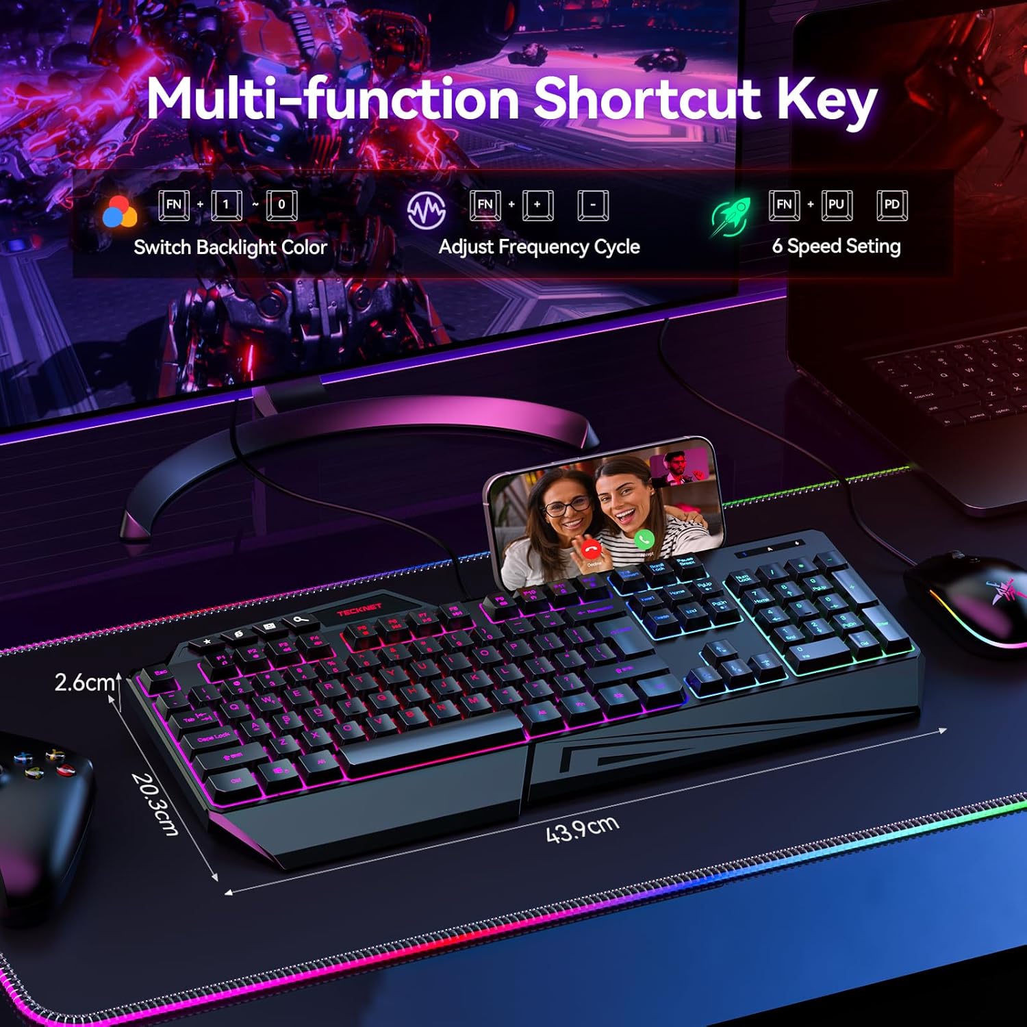Thumbnail 6 de TECKNET Wired RGB Gaming Keyboard – 26-Key Anti-Ghosting with Ergonomic Wrist Rest