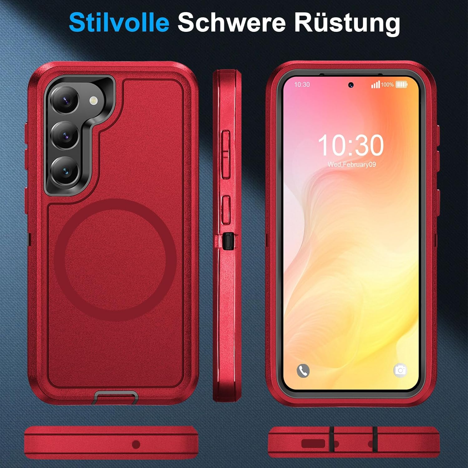 Thumbnail 5 de Handyhülle für Samsung Galaxy S23 Plus 5G: 360° stoßfeste Panzerhülle mit Displayschutz & Magnetring (Rot)