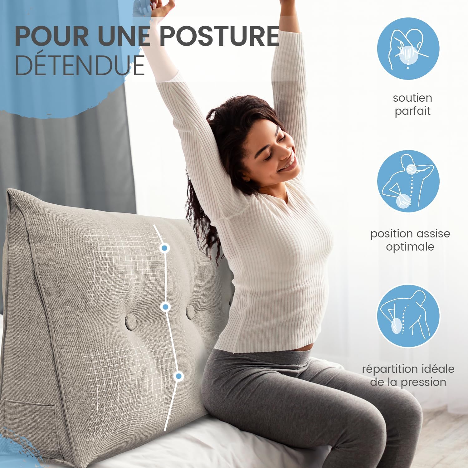 Detalle de ELONEO Coussin de Dossier 100 cm de Large – Coin adapté pour lit et canapé