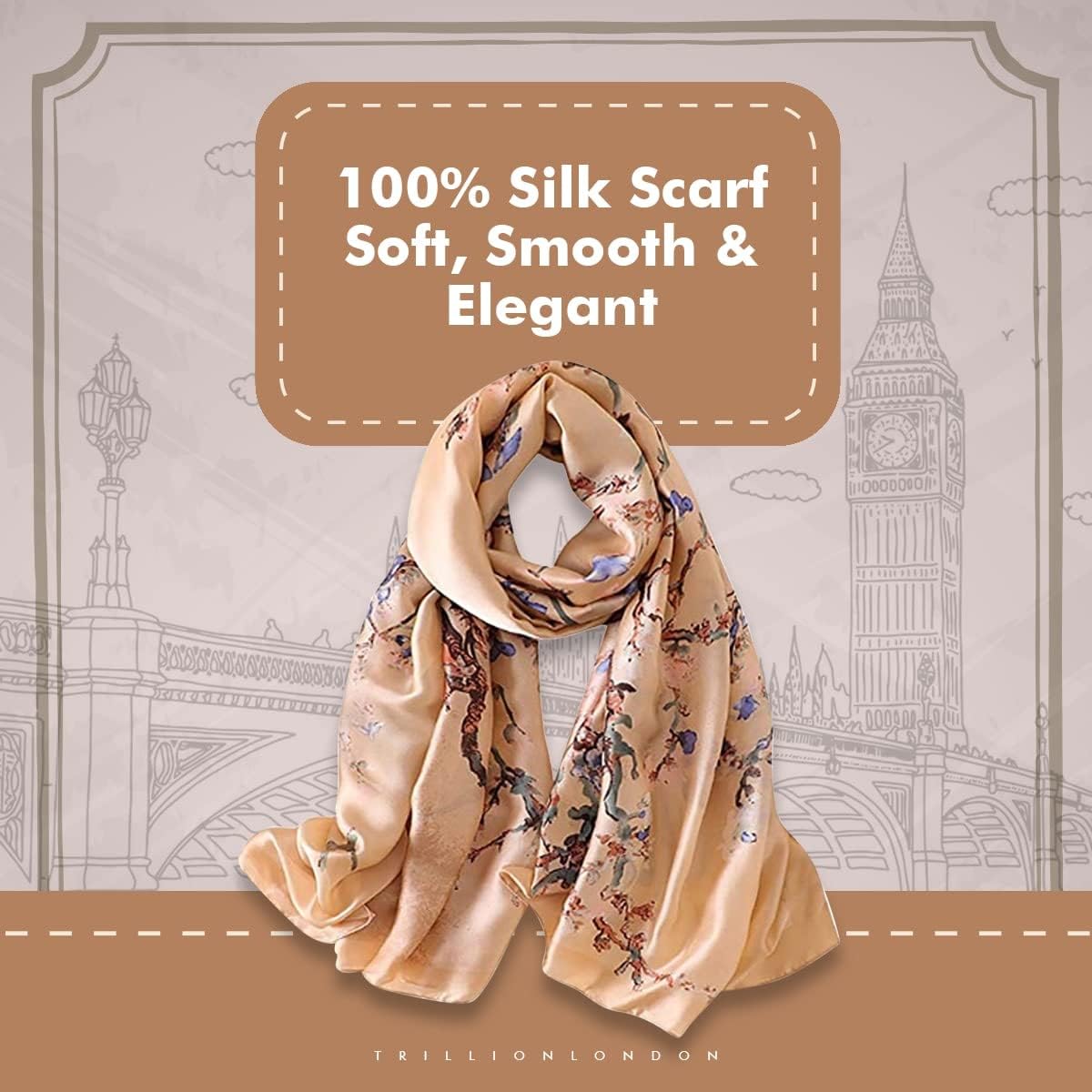 Detalle de Trillion London Spring Collection Designer Silk Scarf (180 x 90 cm)