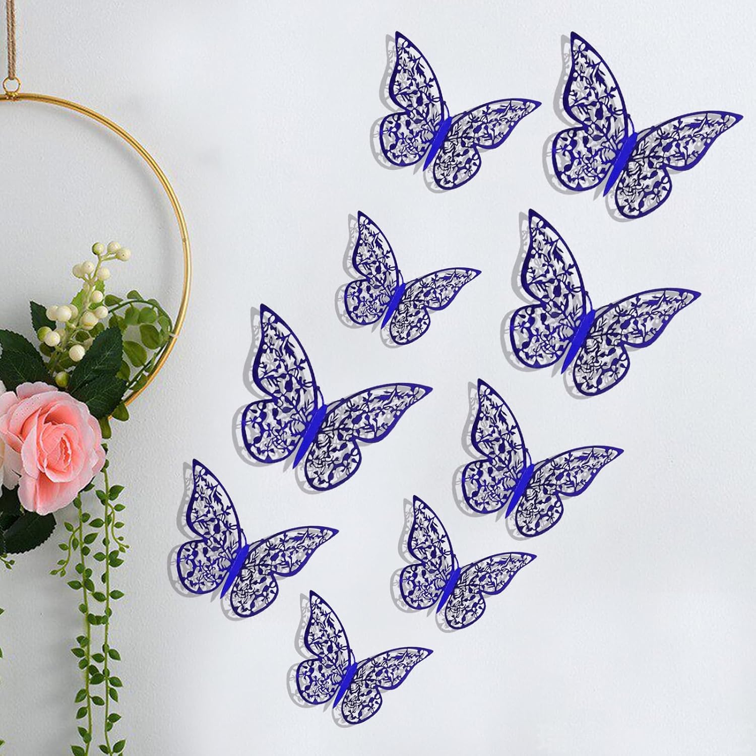 Detalle de PAITOK 3D Butterfly Wall Stickers (24pcs, 3 sizes) – Blue