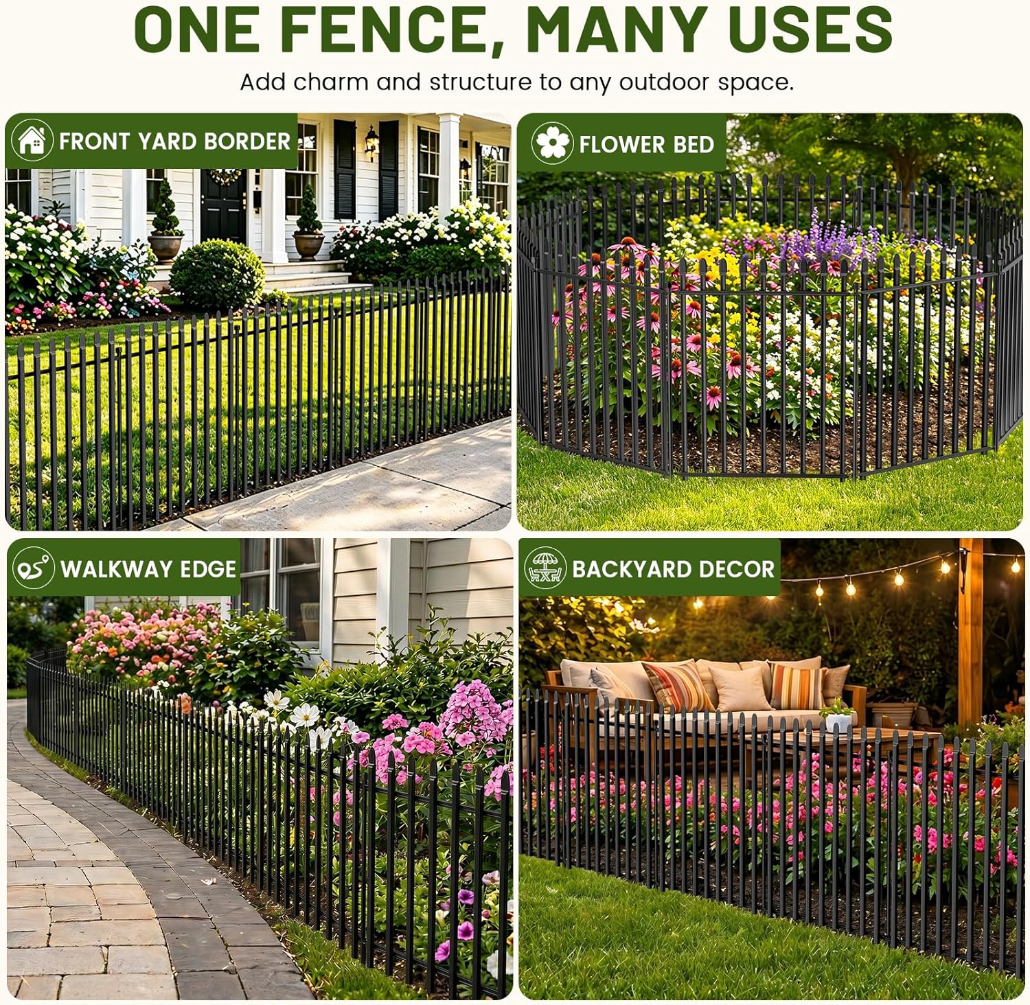 Thumbnail 6 de Kingido 10 Panels No Dig Decorative Garden Fence with Gate, 81 cm H x 671 cm L