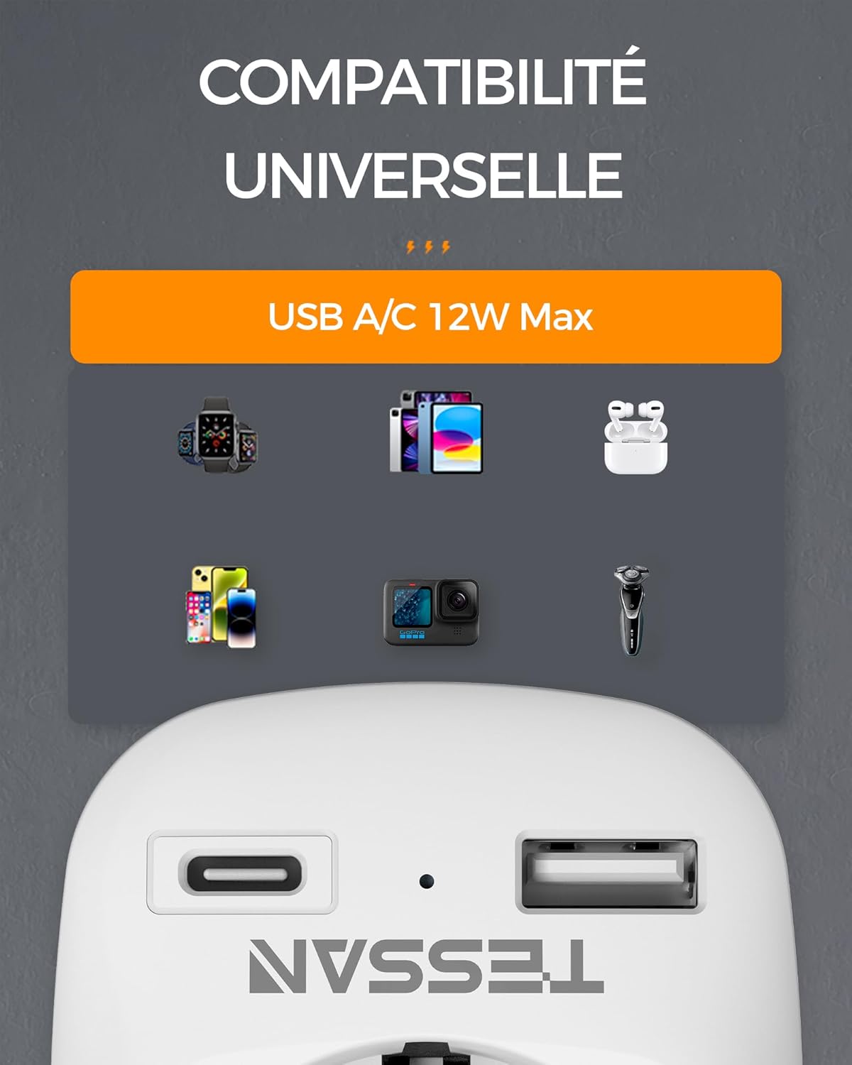 Thumbnail 6 de TESSAN Adaptateur prise France→USA 3‑en‑1 1250W 🔌