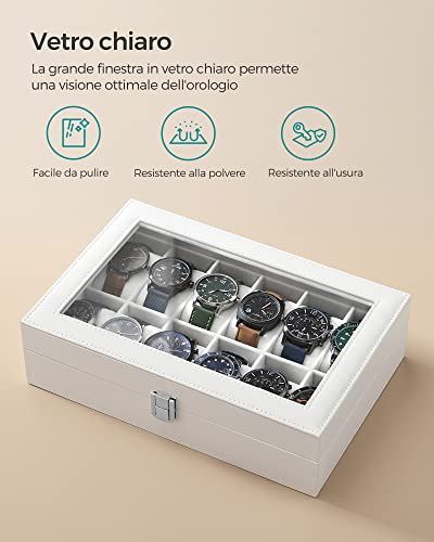 Detalle de SONGMICS Porta Orologi a 12 Posti con Coperchio in Vetro – Eleganza e Organizzazione