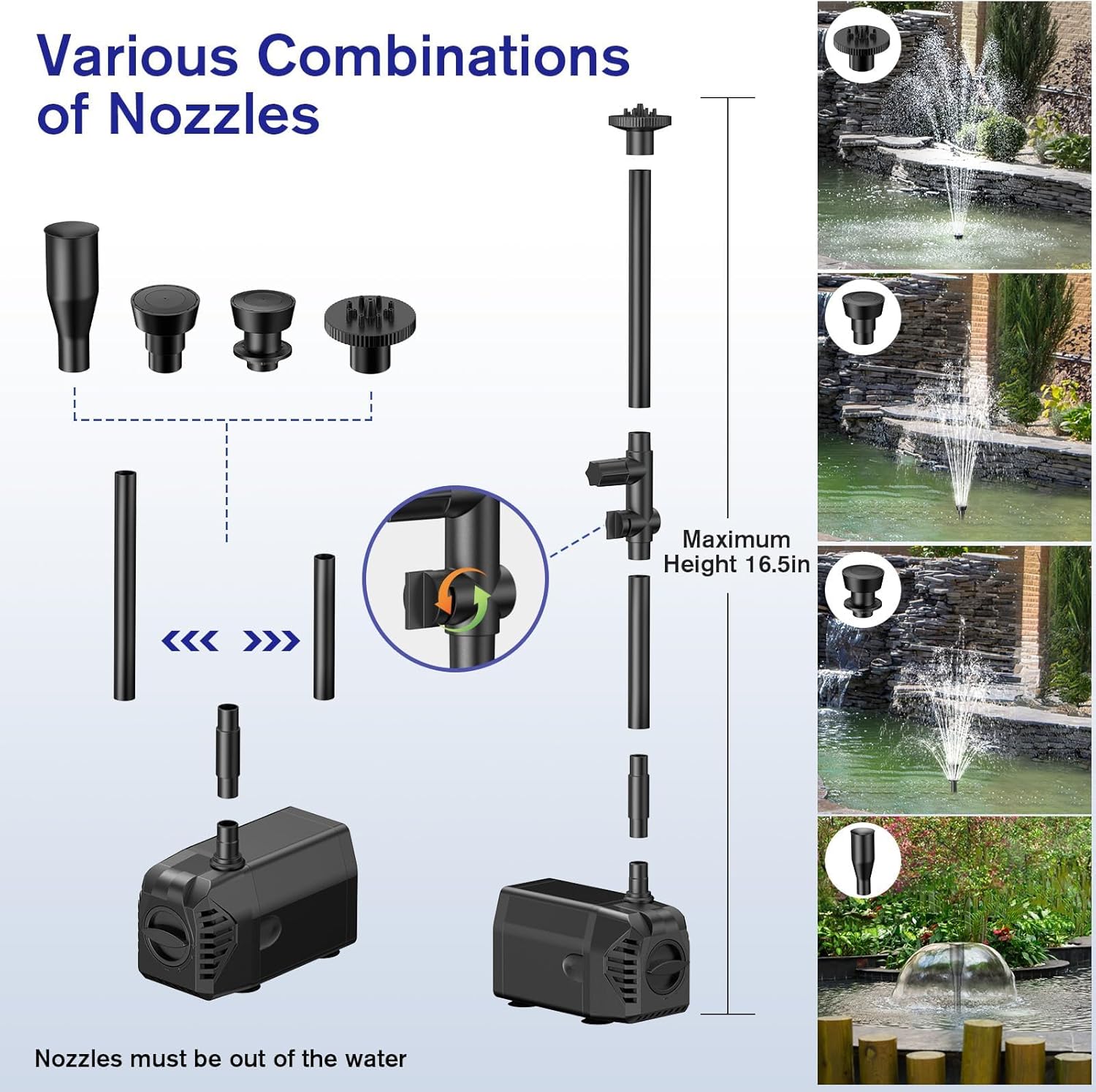 Detalle de POPOSOAP 30W Solar Pond Pump with 430GPH Flow and Diverter Valve