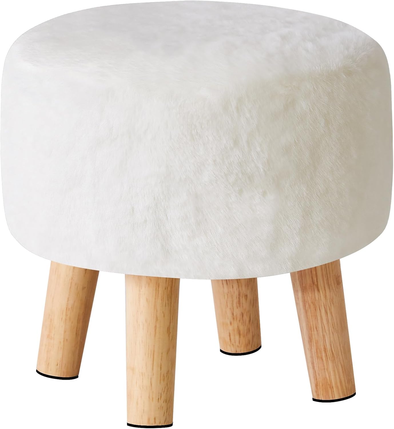 YMYNY Rotondo Sgabello Ottomano Poggiapiedi in Poliestere Spugna con Gambe in Legno Antiscivolo, 32×32×32 cm, Bianco HBD035W