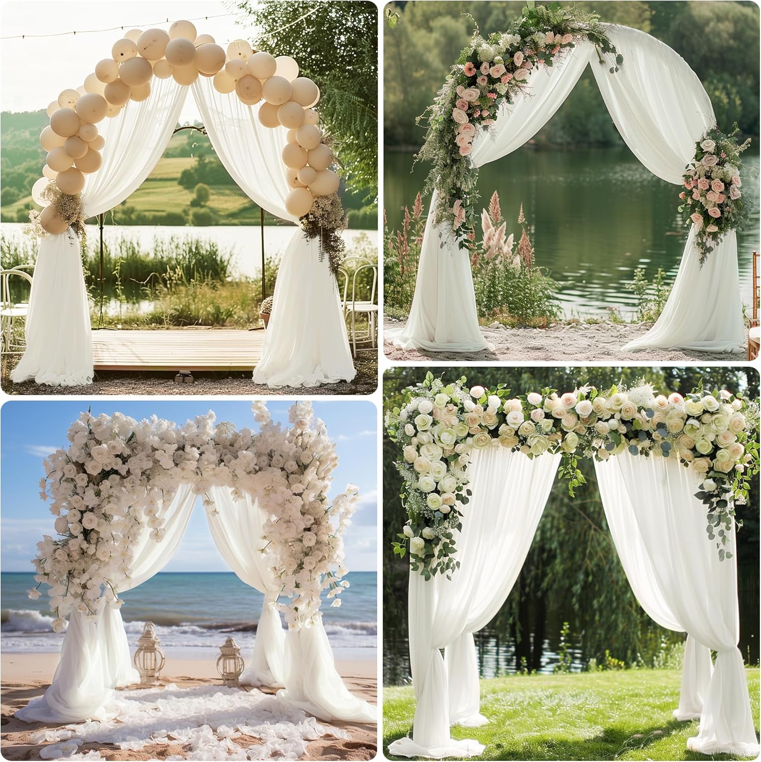 Thumbnail 5 de Xiomot Wedding Arch Draping Fabric - 4 Panels, Ivory Sheer Chiffon Backdrop (28.7" x 20ft)